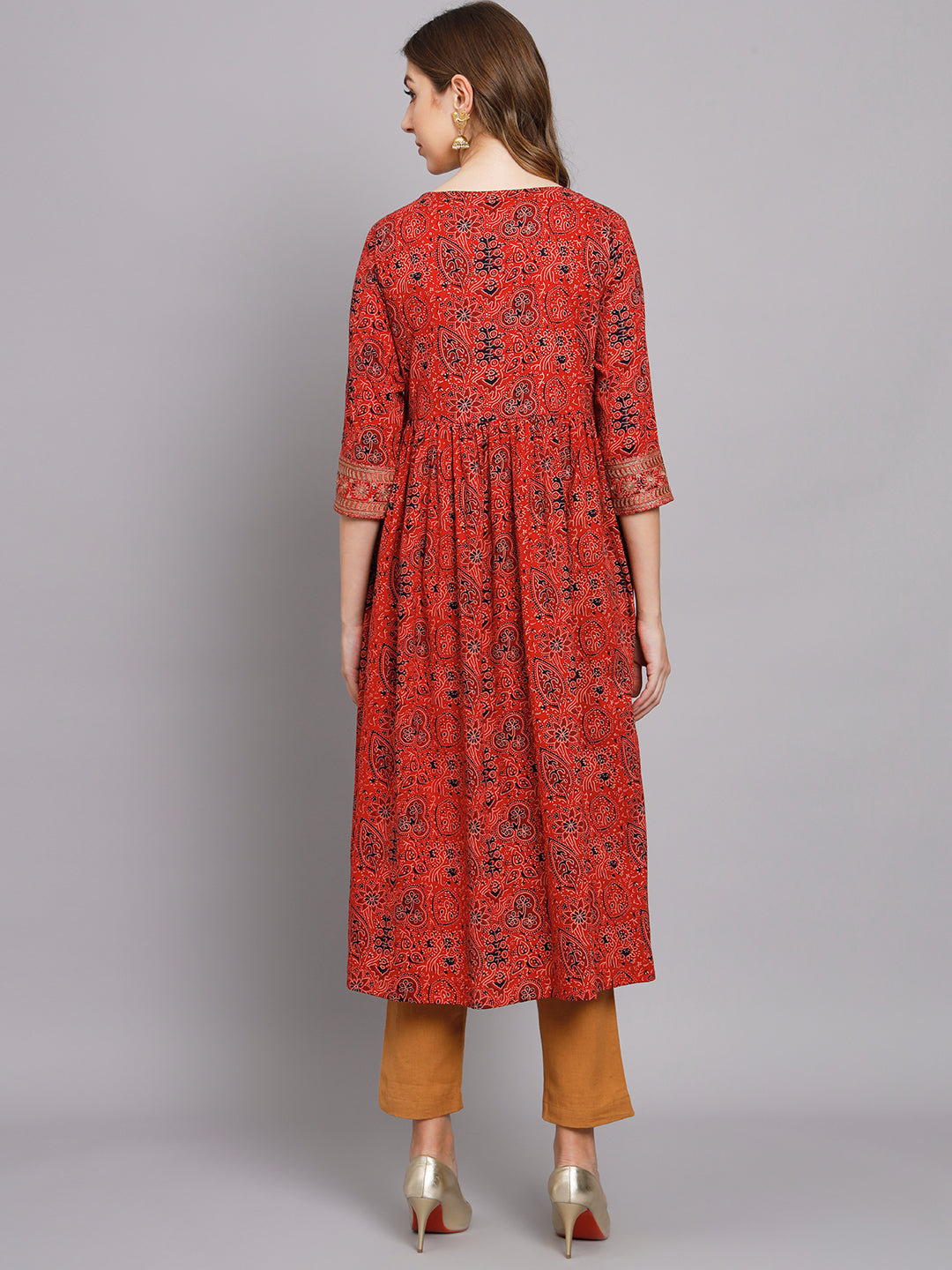 Women's Red Cotton Nyara Cut A-Line Kurta