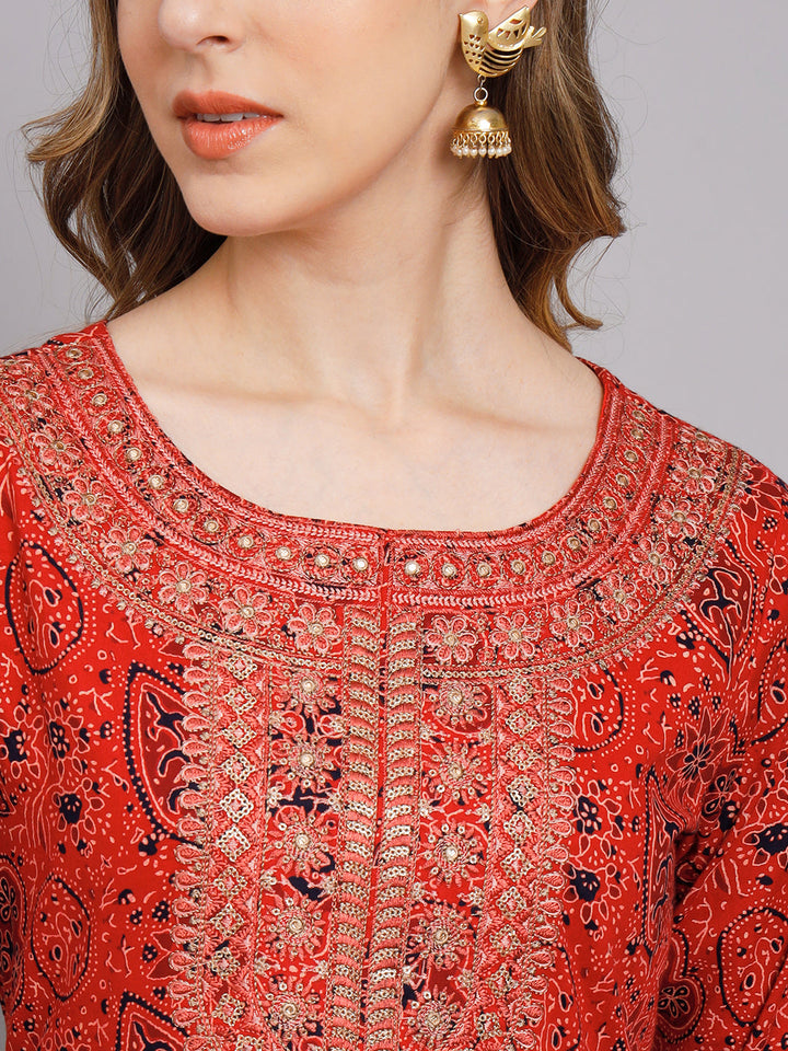 Women's Red Cotton Nyara Cut A-Line Kurta