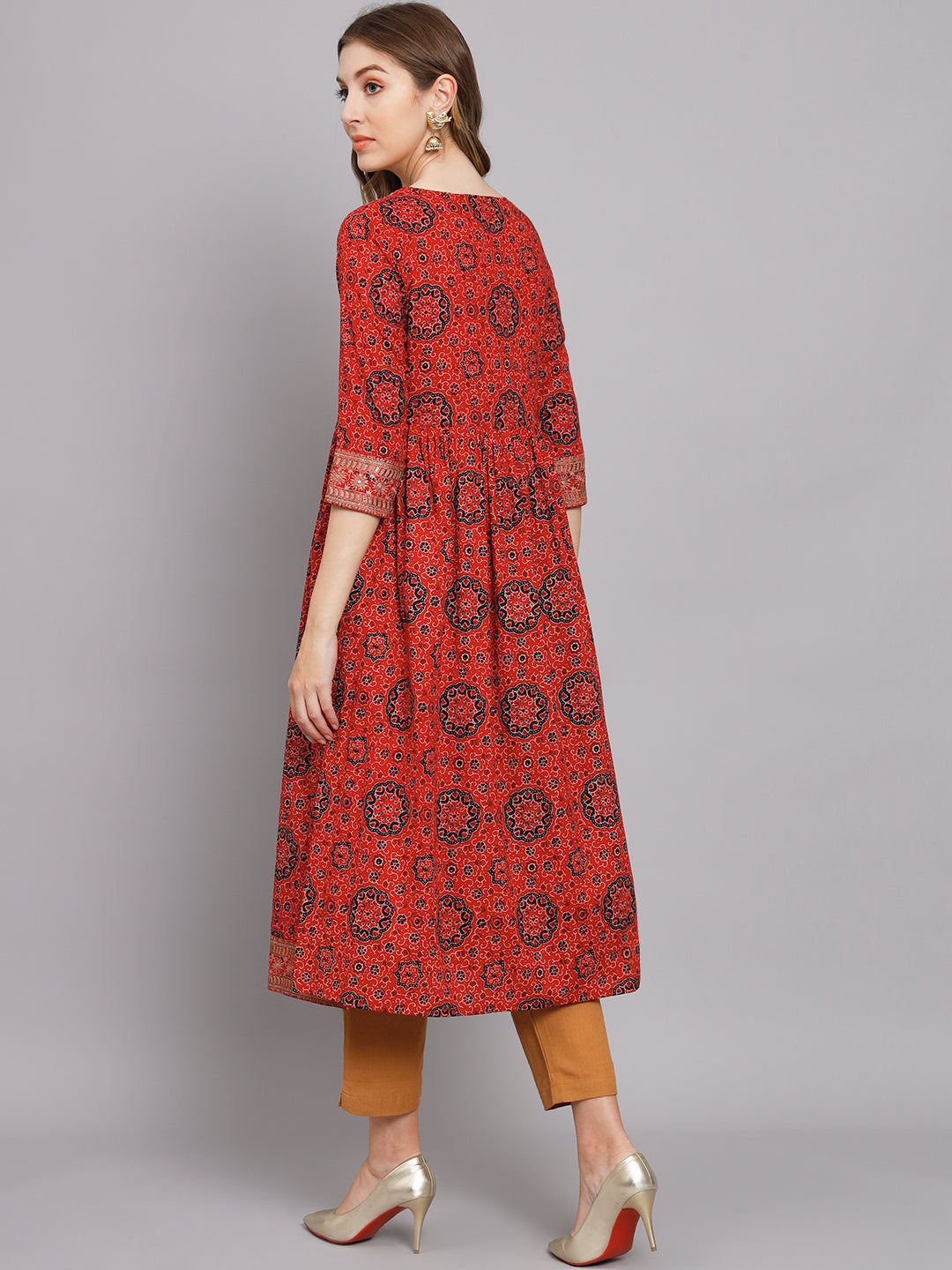 Women's Red Cotton Nyara Cut A-Line Kurta