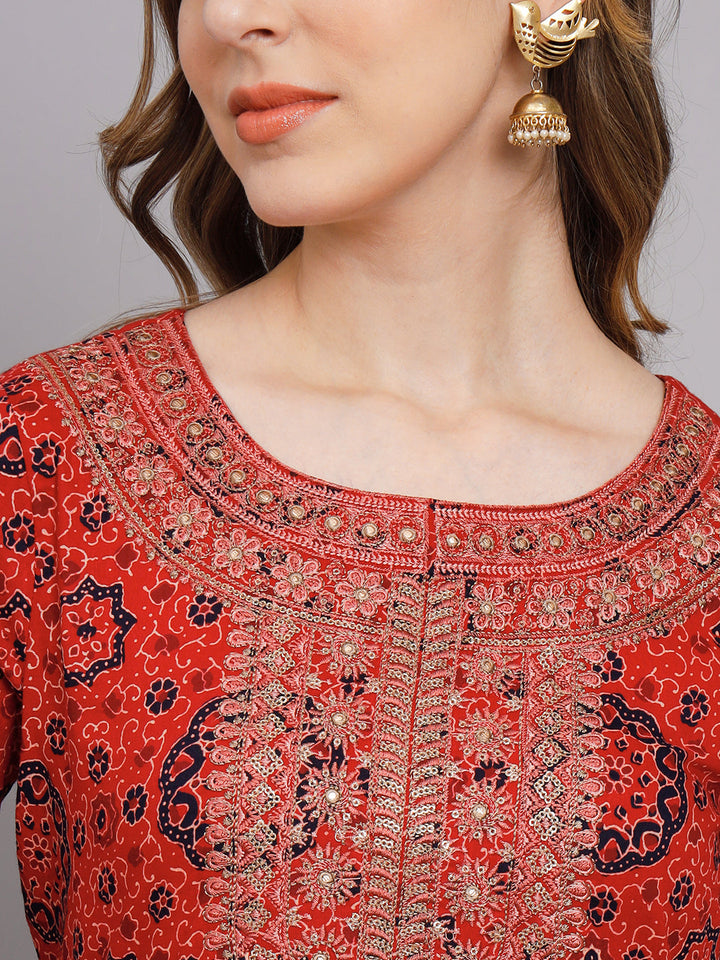 Women's Red Cotton Nyara Cut A-Line Kurta