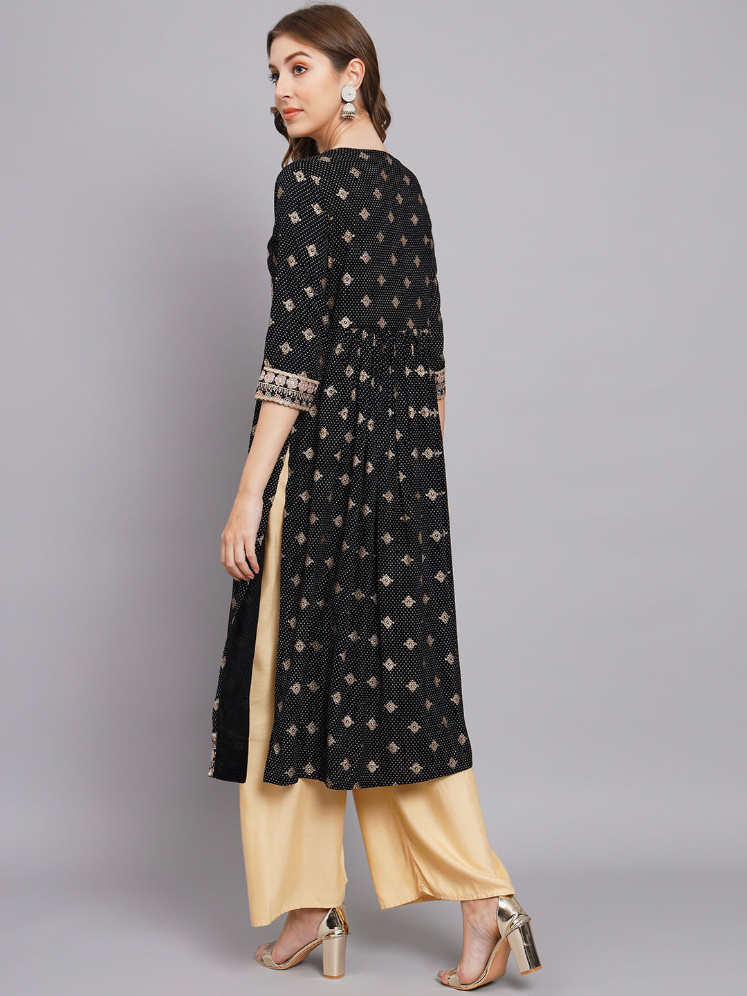 Women's Black Rayon A-Line Kurta