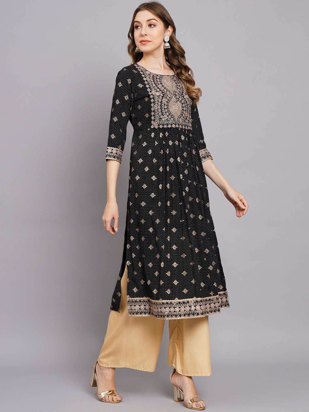 Women's Black Rayon A-Line Kurta