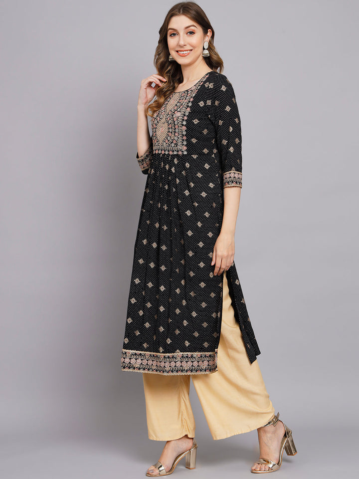 Women's Black Rayon A-Line Kurta