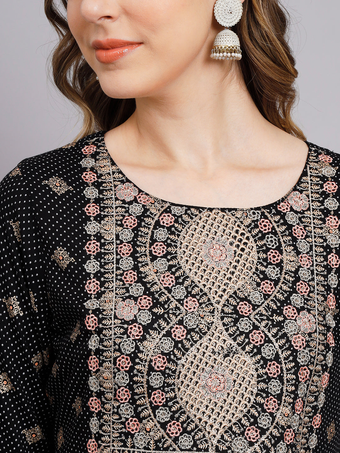 Women's Black Rayon A-Line Kurta