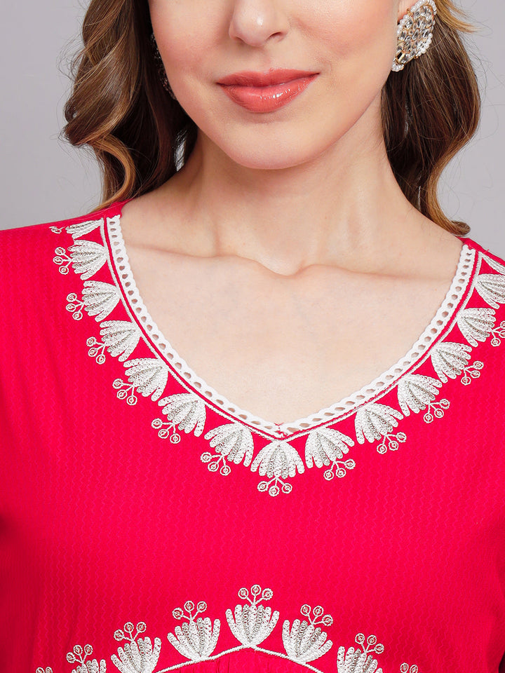 Women's Red Rayon A-Line Kurta