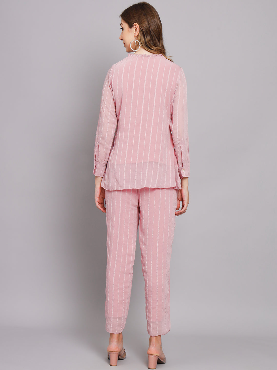 Women's Pink Chiffon Straight Night Suit