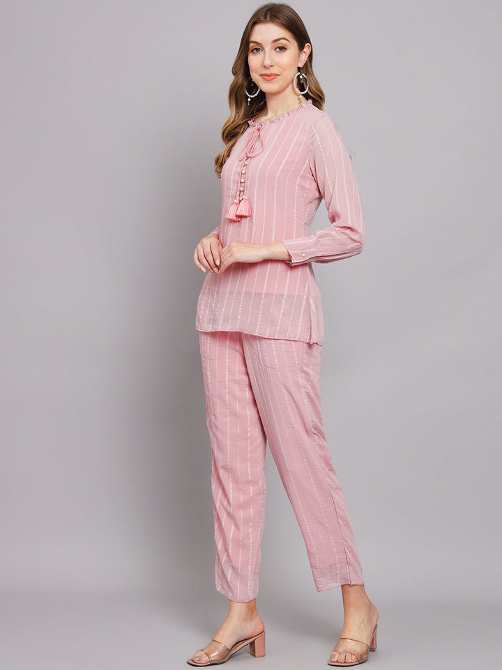 Women's Pink Chiffon Straight Night Suit