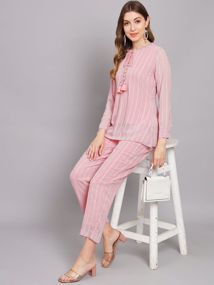 Women's Pink Chiffon Straight Night Suit