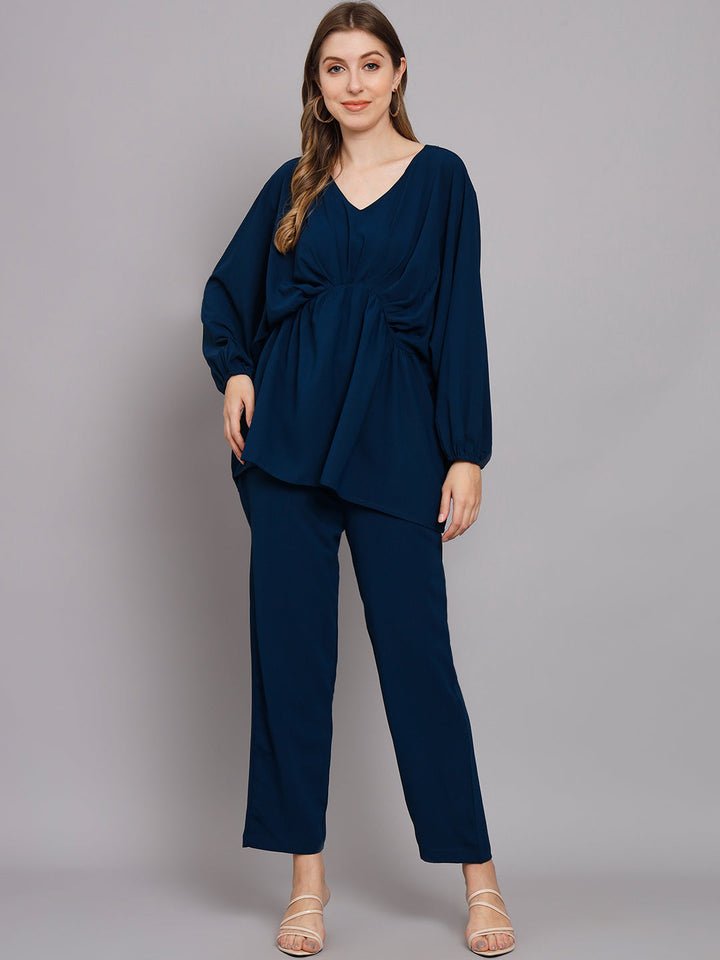 Women's Royal Blue Georgette Gathered Kaftan Set