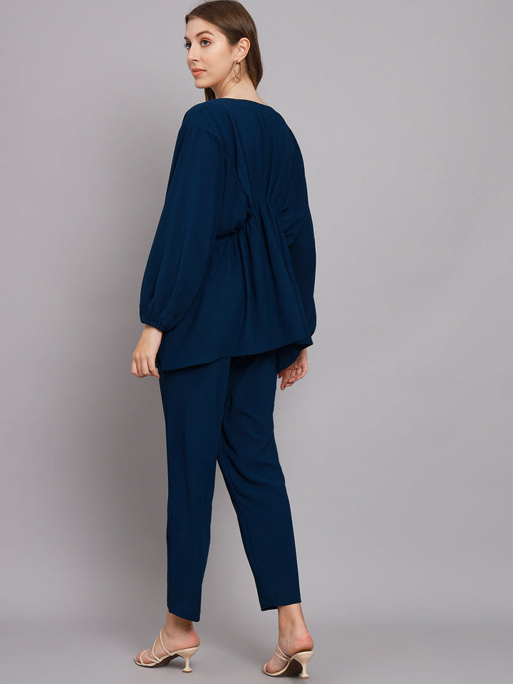 Women's Royal Blue Georgette Gathered Kaftan Set