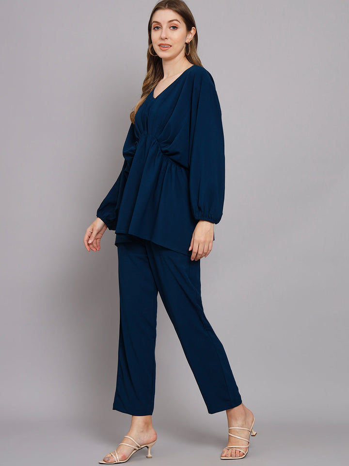 Women's Royal Blue Georgette Gathered Kaftan Set