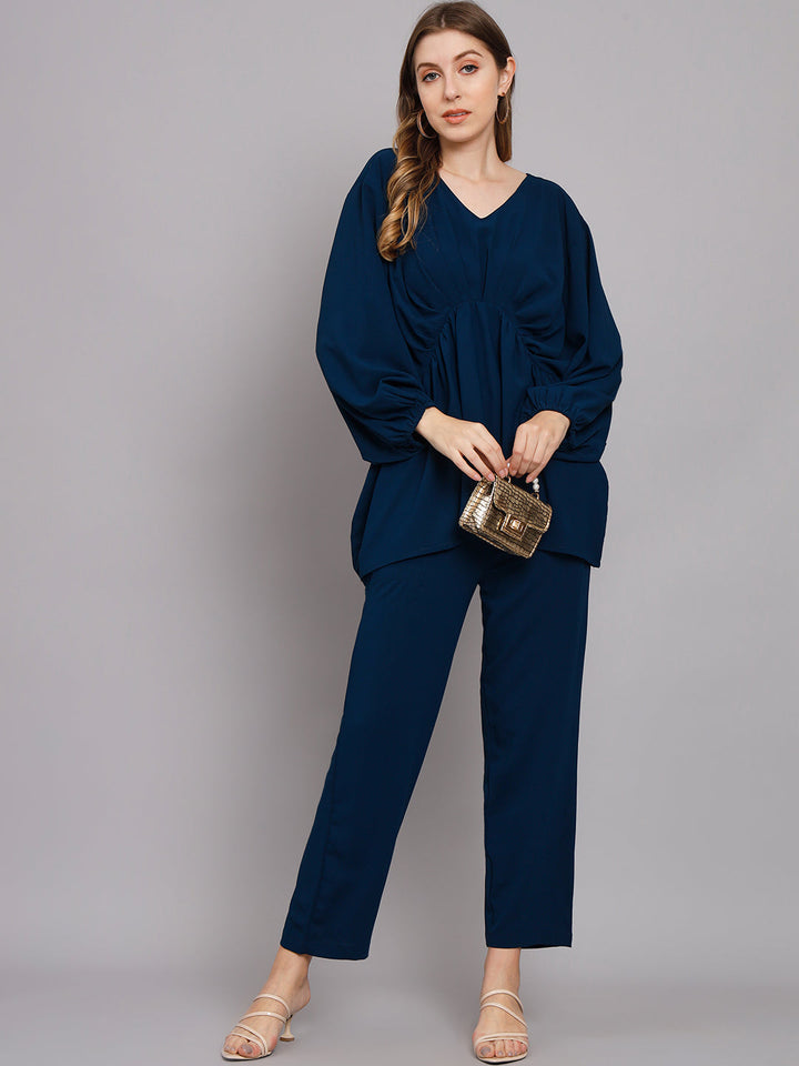 Women's Royal Blue Georgette Gathered Kaftan Set