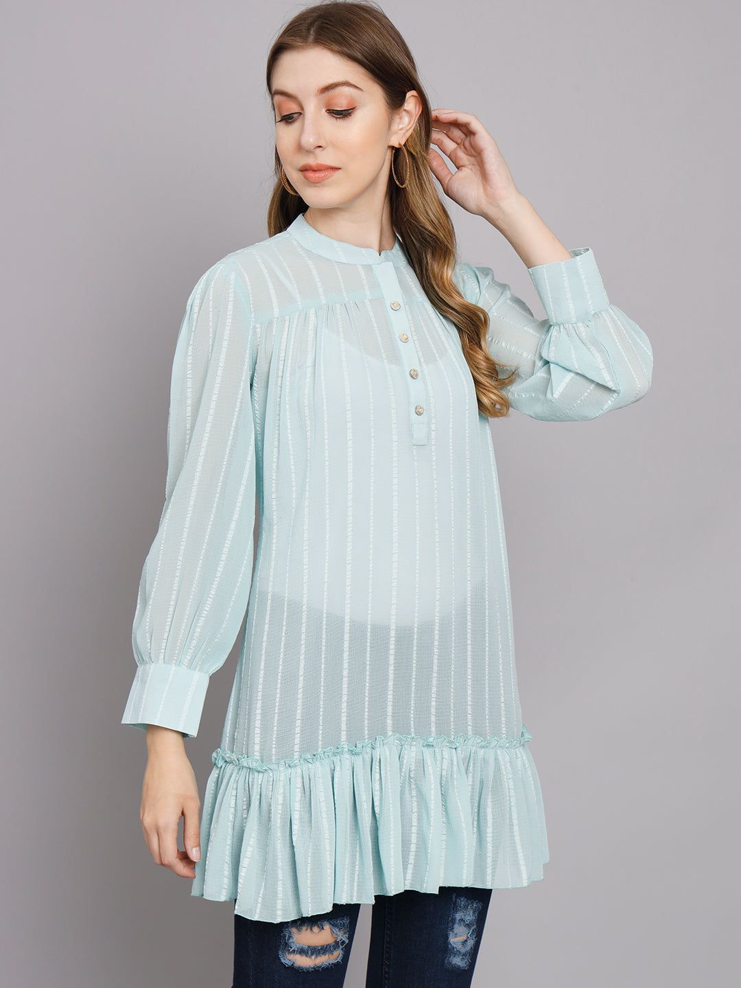 Women's Aqua Blue Chiffon Straight Dress