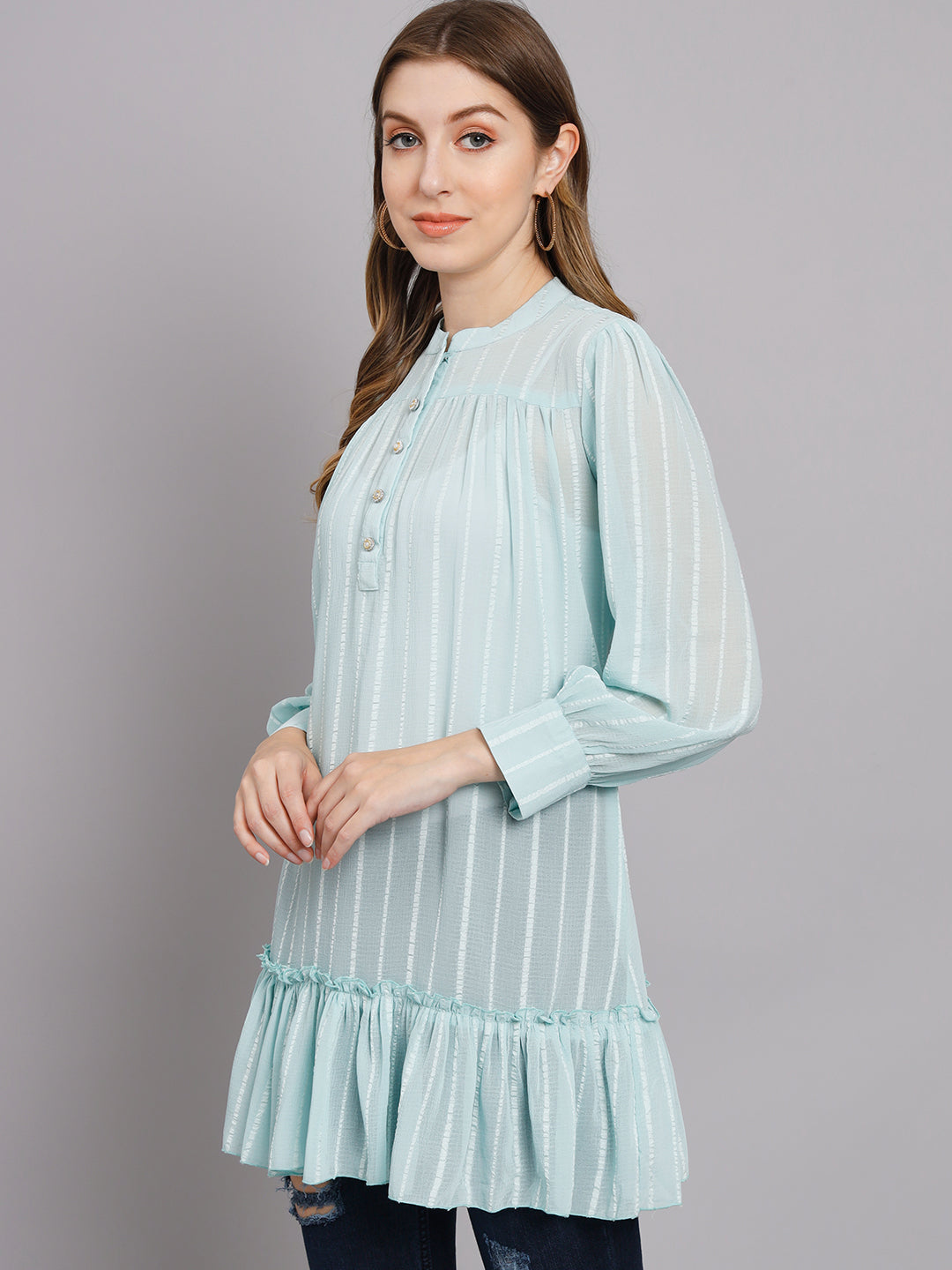 Women's Aqua Blue Chiffon Straight Dress