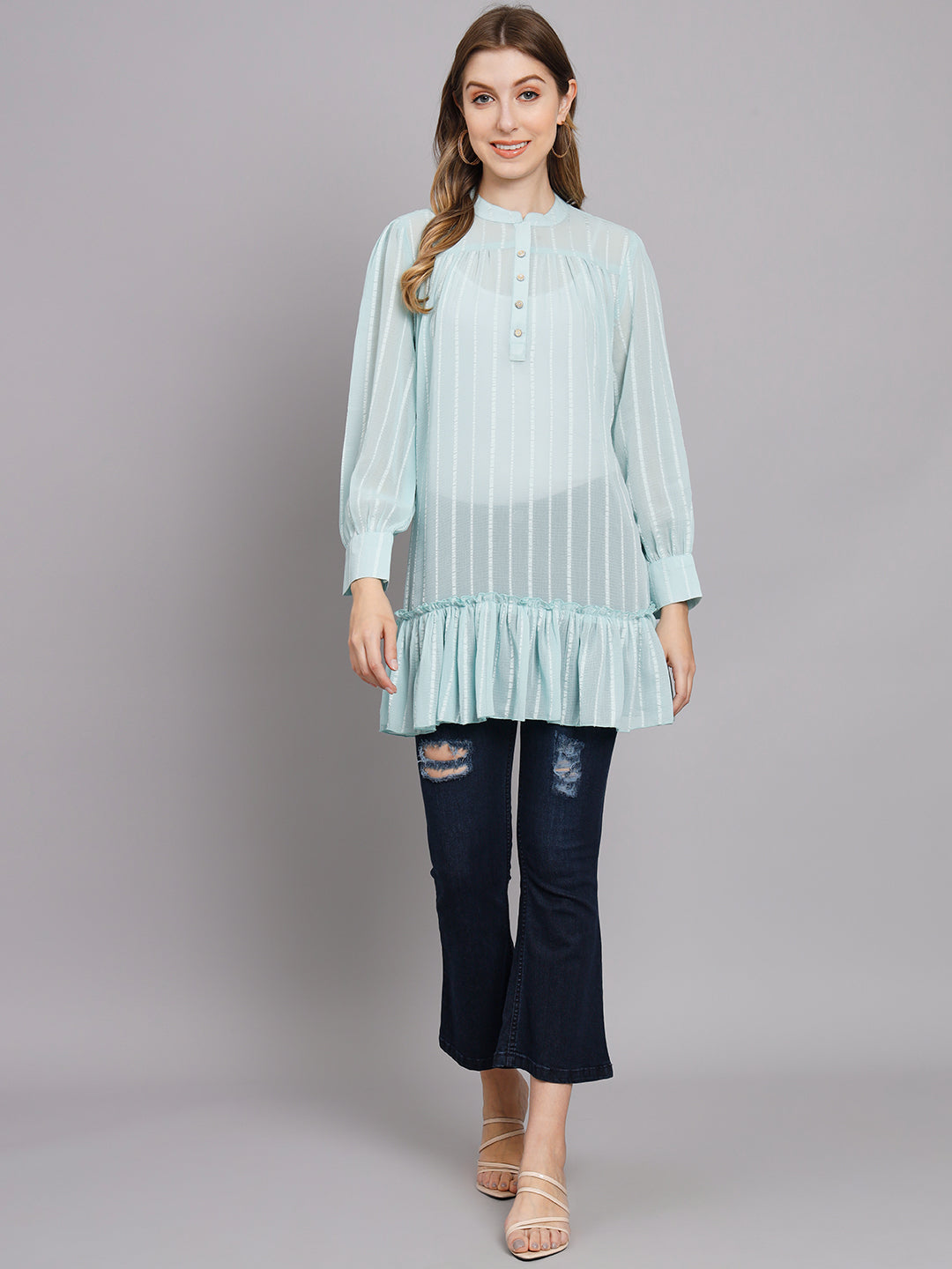 Women's Aqua Blue Chiffon Straight Dress