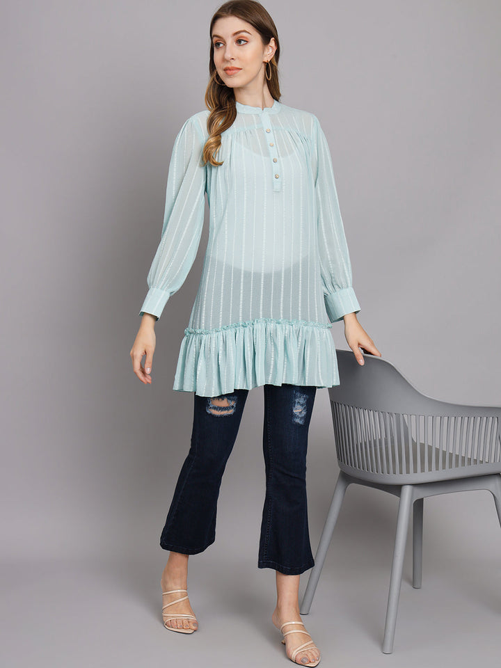 Women's Aqua Blue Chiffon Straight Dress