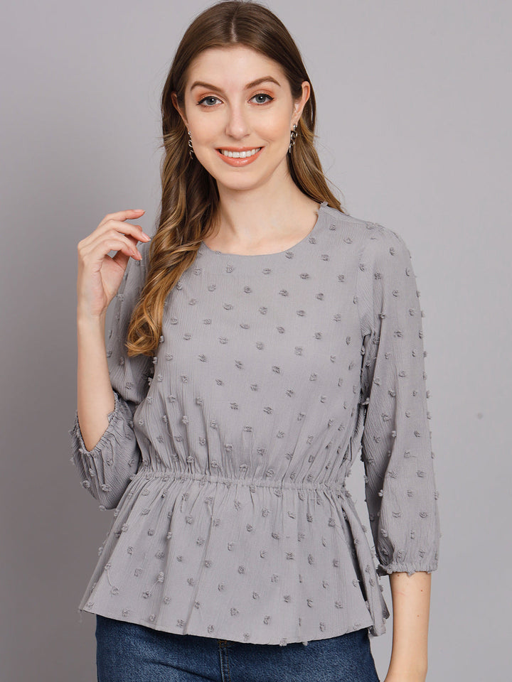 Women's Grey Crepe Gathered Top