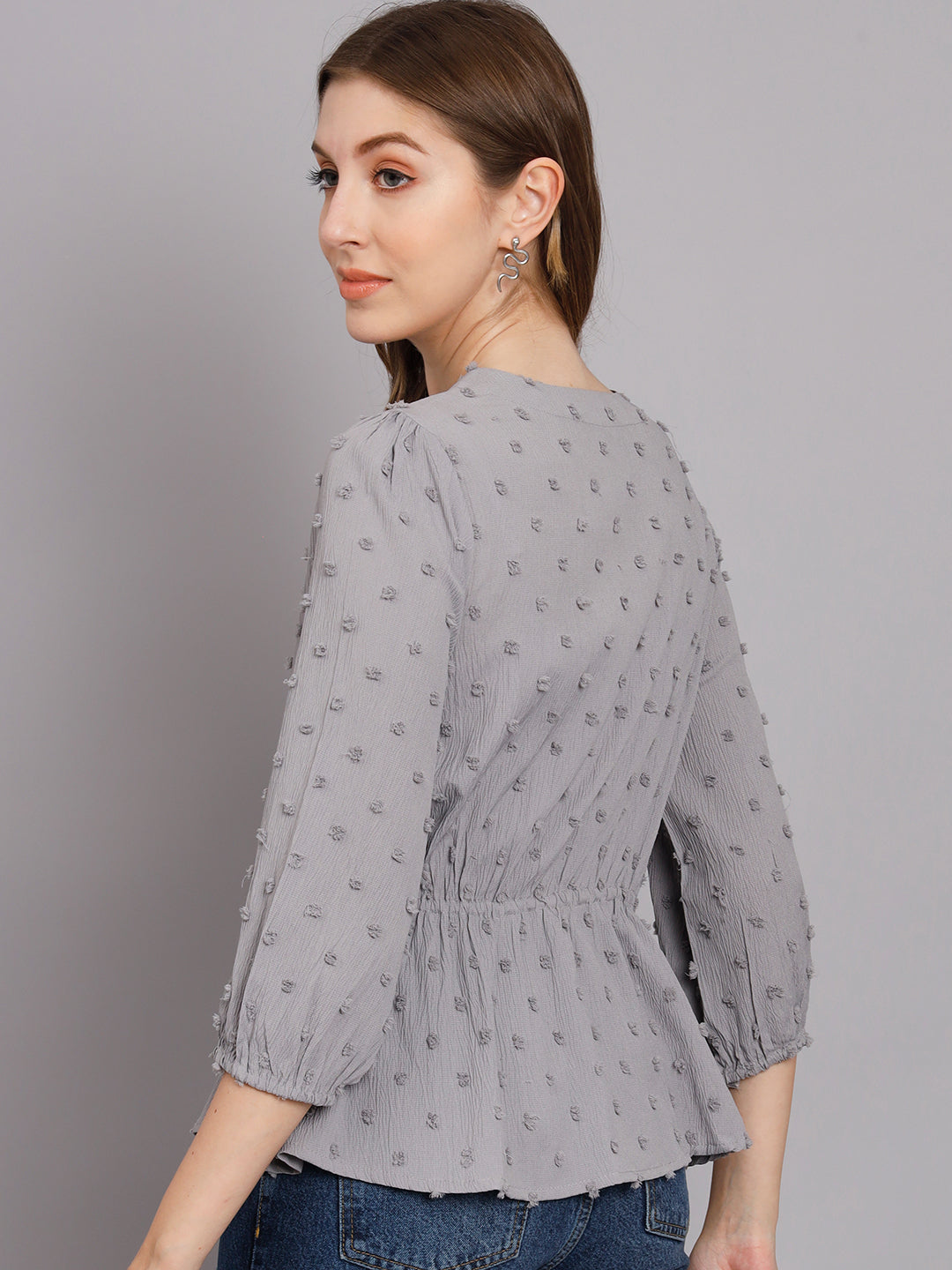 Women's Grey Crepe Gathered Top