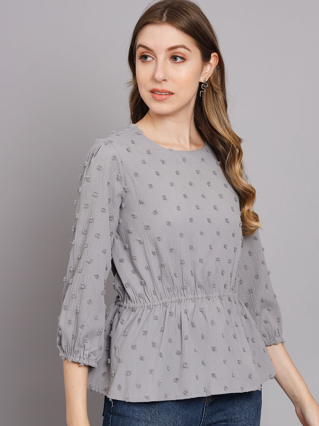 Women's Grey Crepe Gathered Top