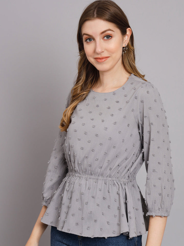 Women's Grey Crepe Gathered Top