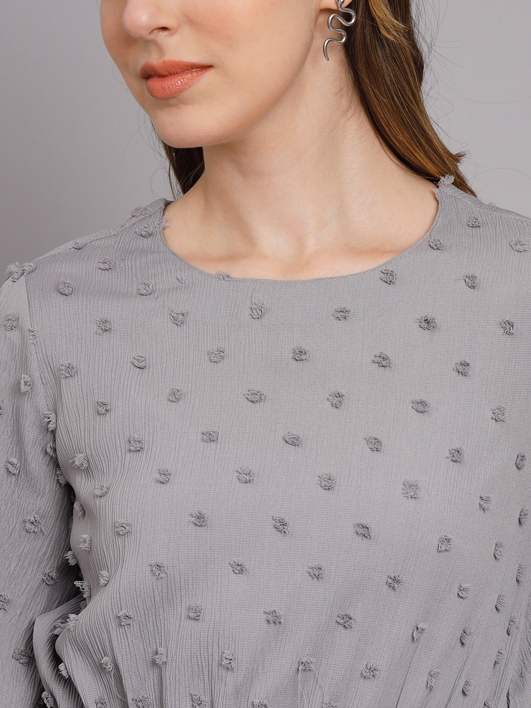 Women's Grey Crepe Gathered Top