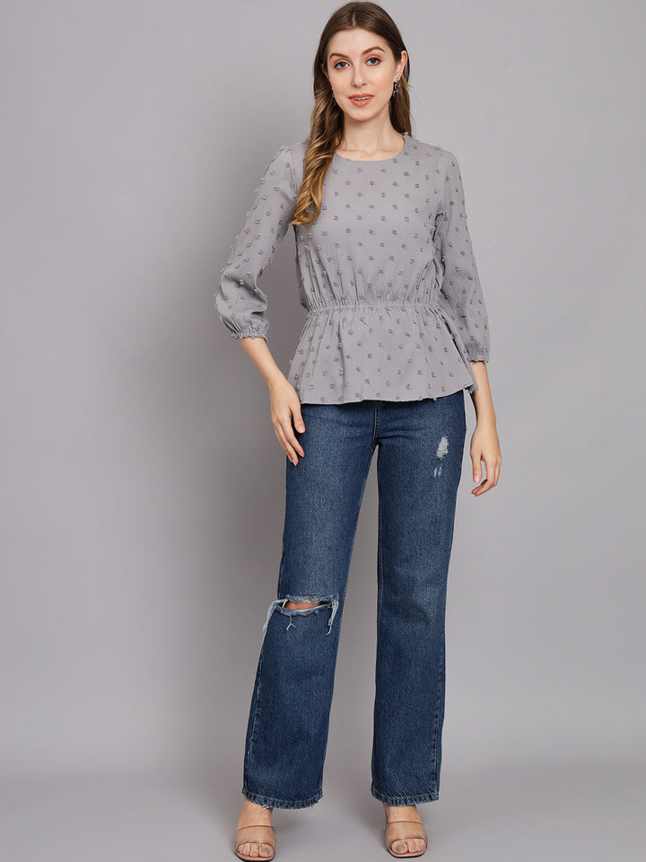 Women's Grey Crepe Gathered Top
