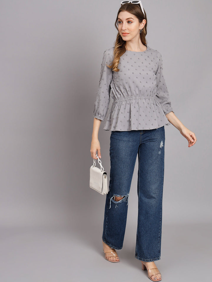 Women's Grey Crepe Gathered Top