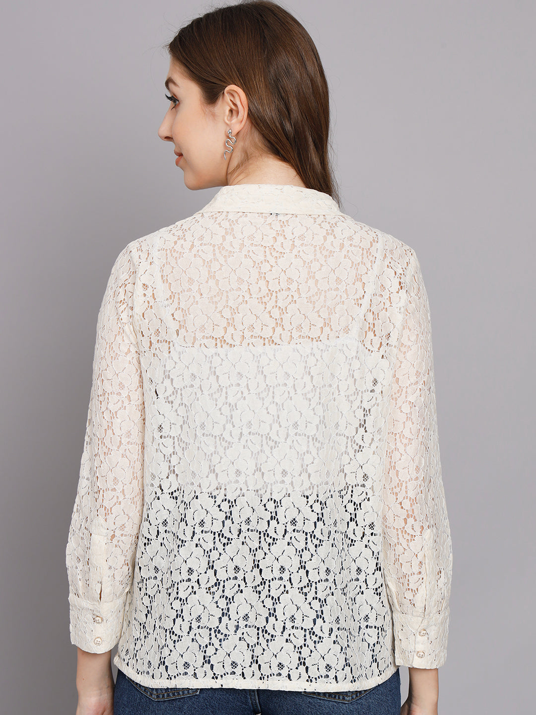 Women's Off White Net Straight Top