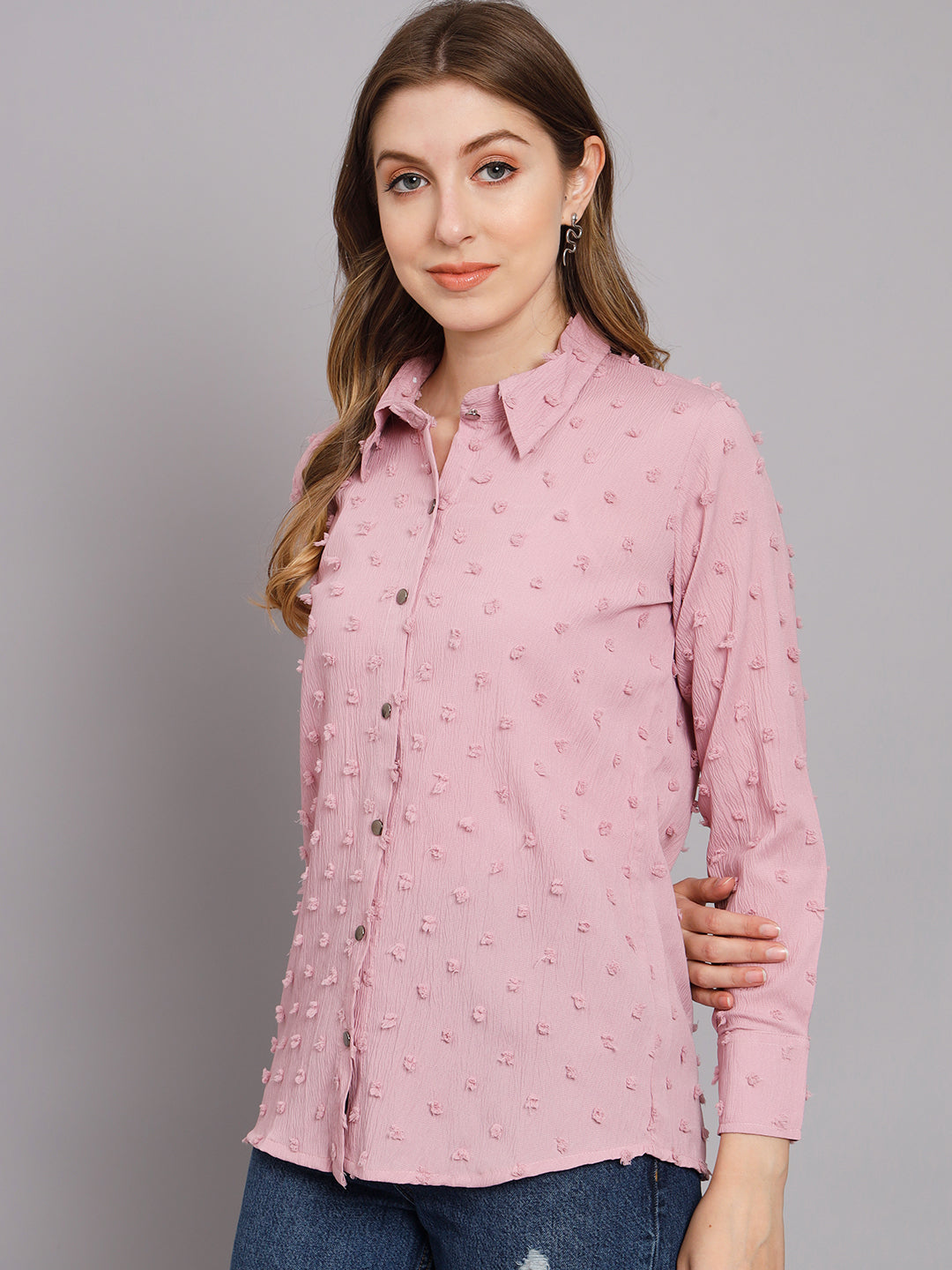 Women's Pink Chiffon Straight Shirt