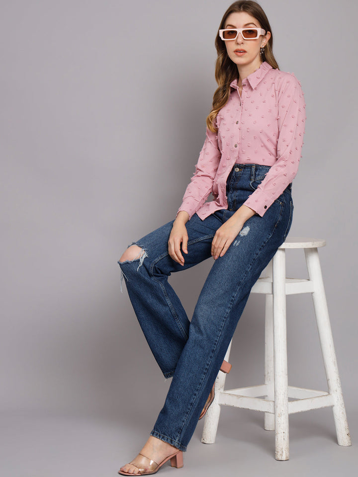 Women's Pink Chiffon Straight Shirt