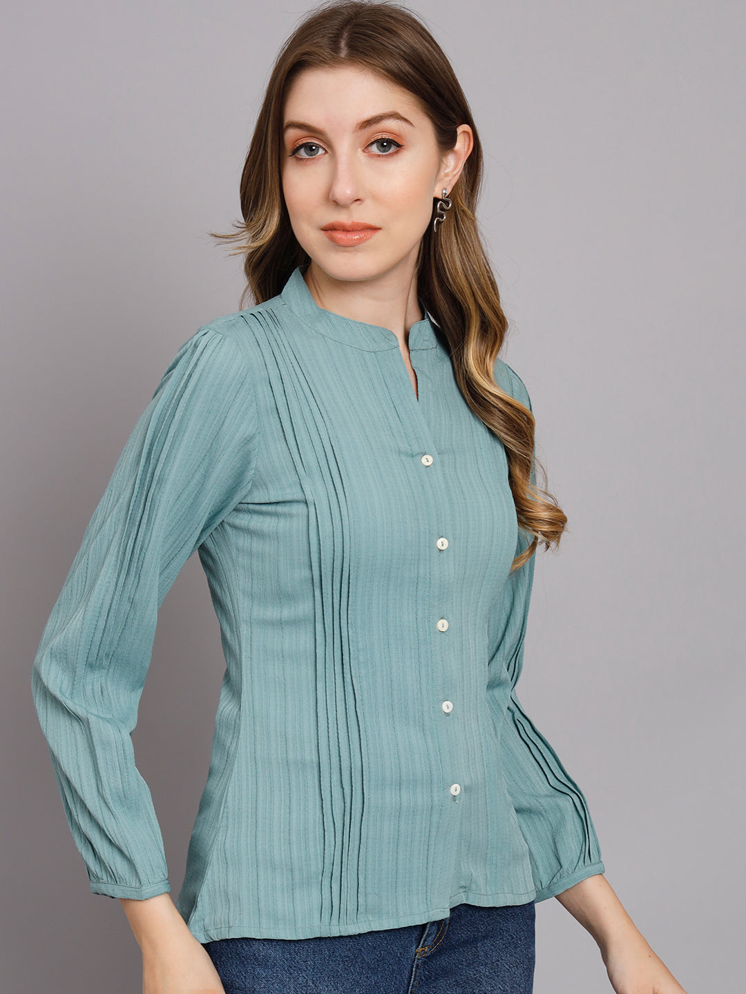 Women's Mint Green Chiffon Straight Shirt