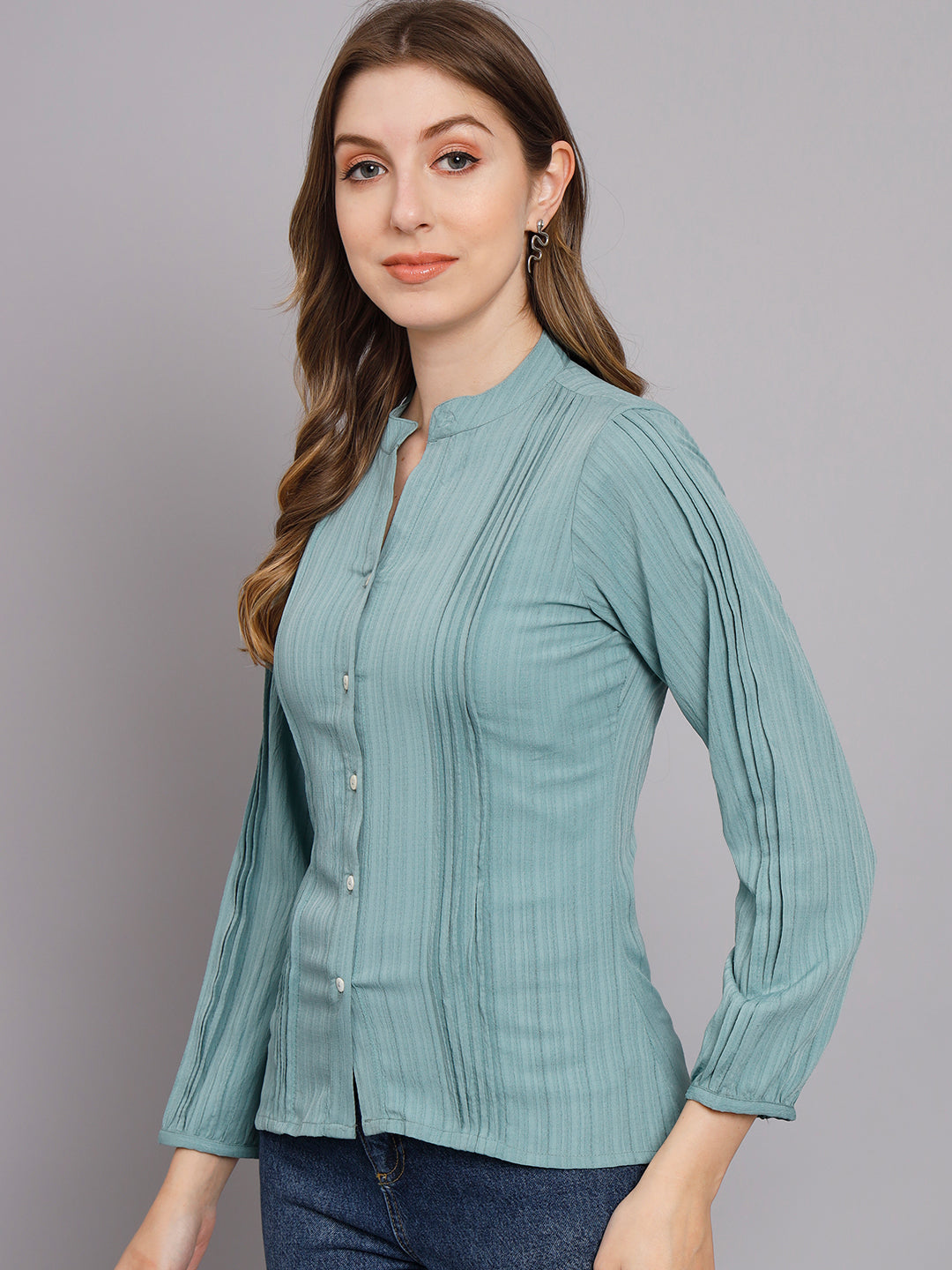 Women's Mint Green Chiffon Straight Shirt