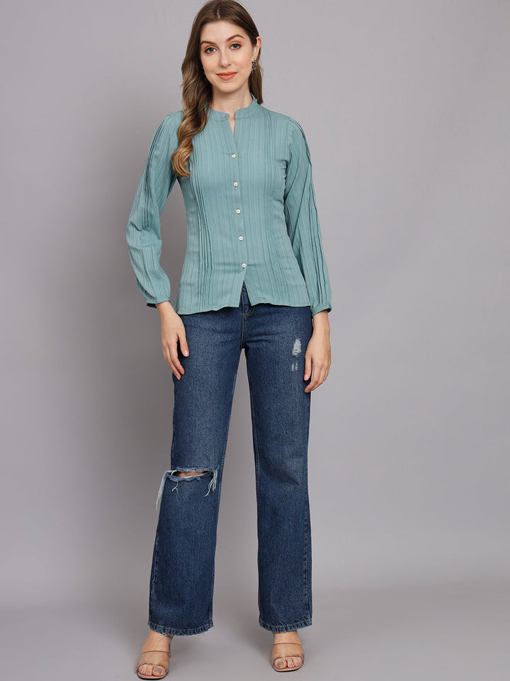 Women's Mint Green Chiffon Straight Shirt