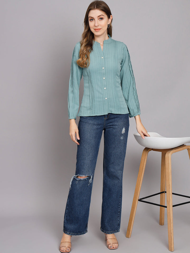 Women's Mint Green Chiffon Straight Shirt