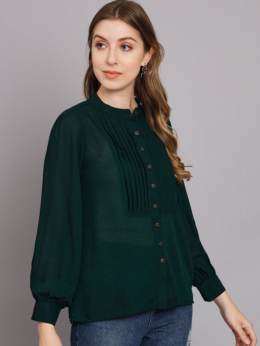 Women's Green Chiffon Straight Top