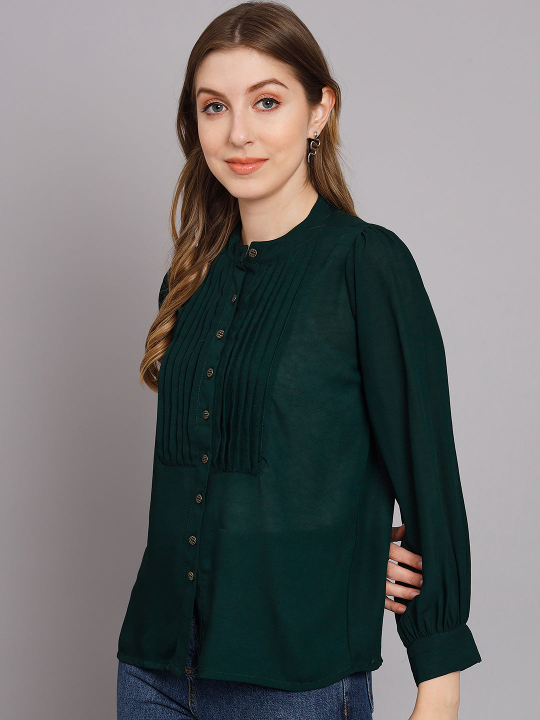 Women's Green Chiffon Straight Top