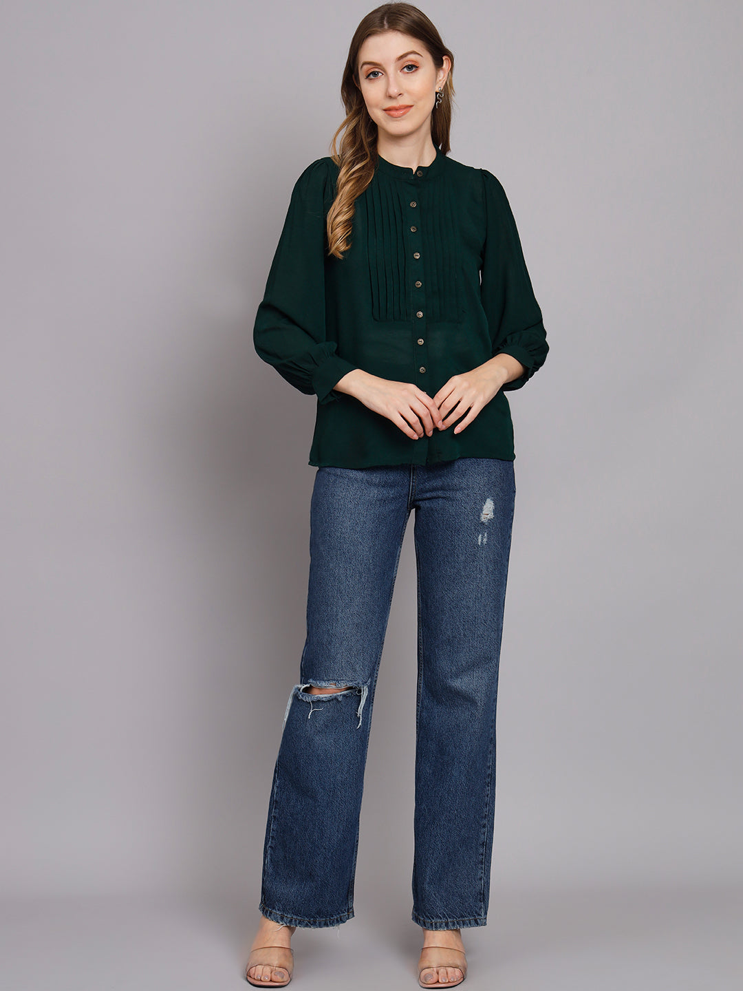 Women's Green Chiffon Straight Top