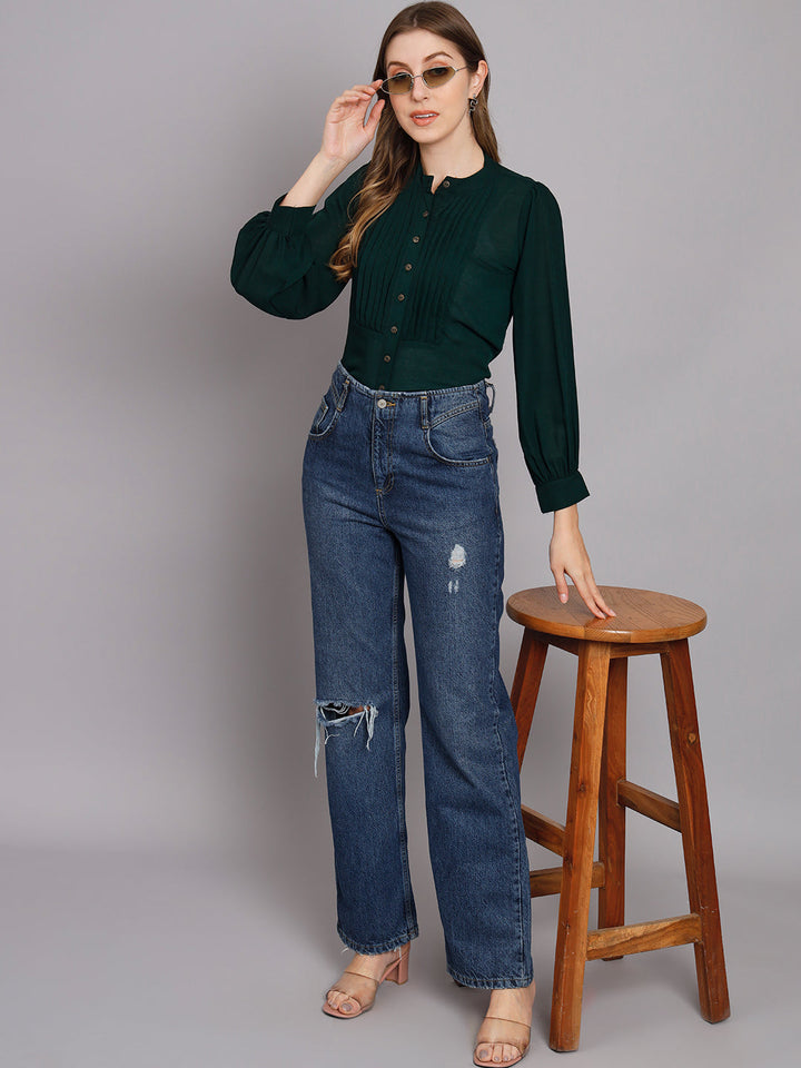 Women's Green Chiffon Straight Top