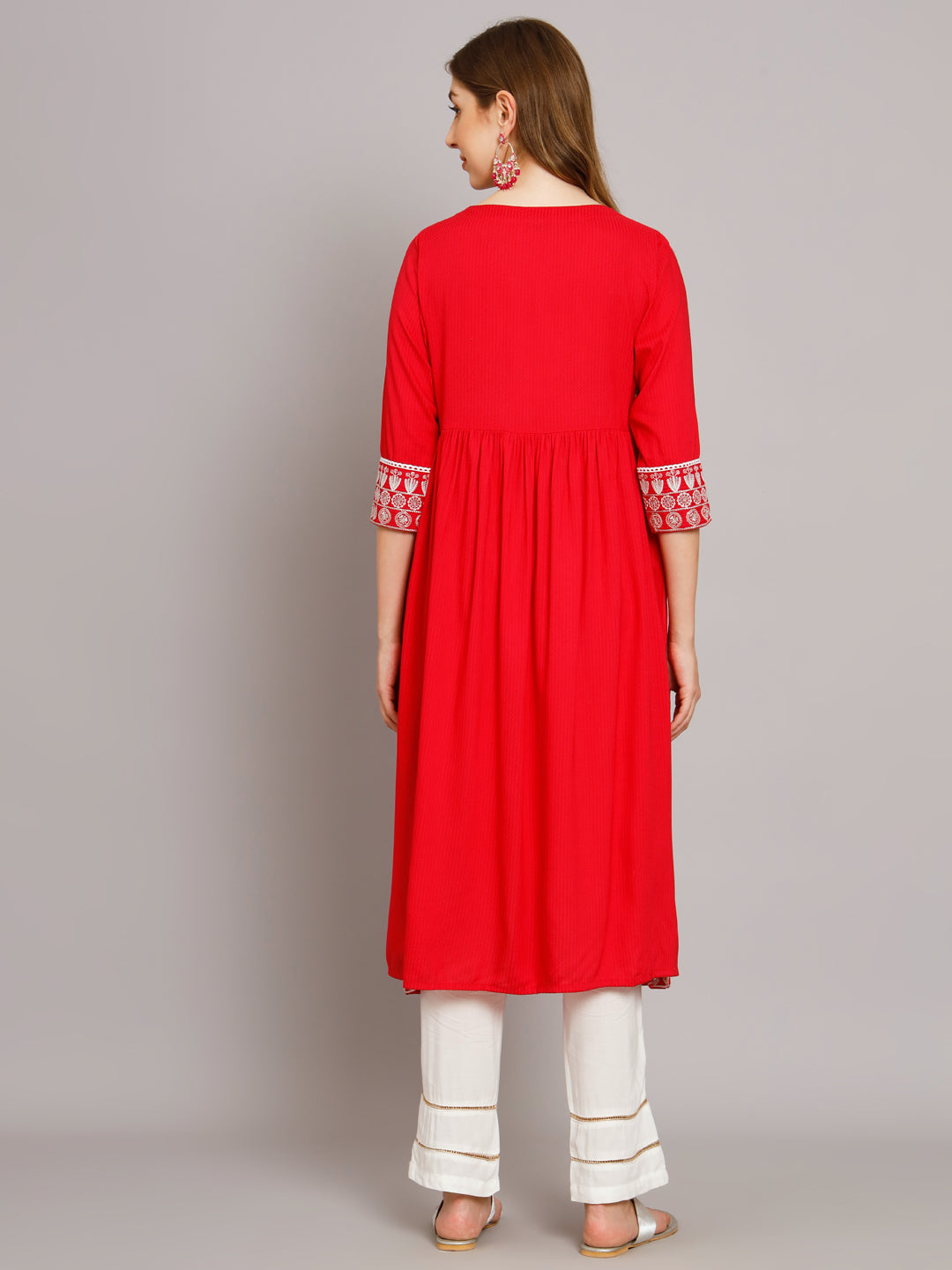 Women's Red Rayon A-Line Kurta Palazzo Set