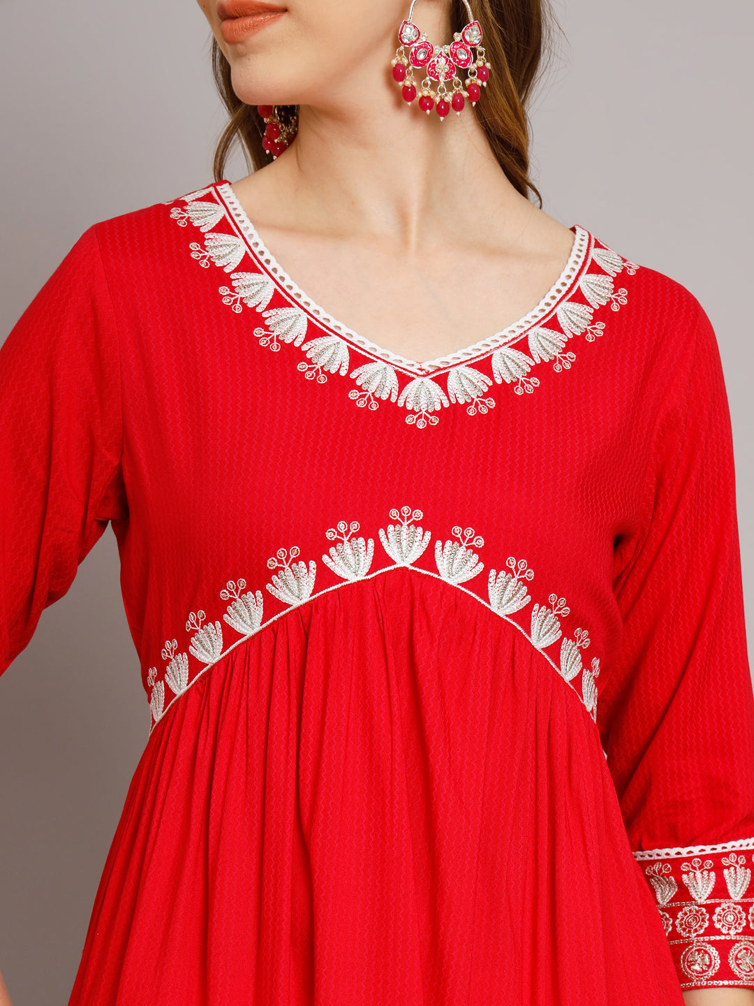 Women's Red Rayon A-Line Kurta Palazzo Set