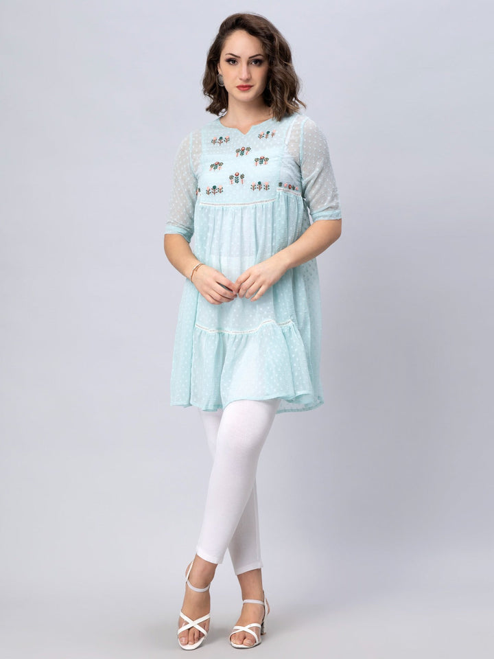 Women's Mint Blue Chiffon Gathered Top