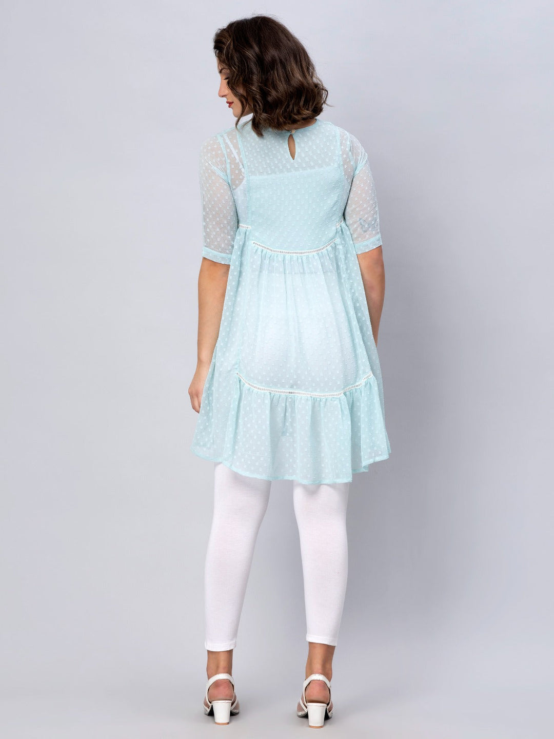 Women's Mint Blue Chiffon Gathered Top