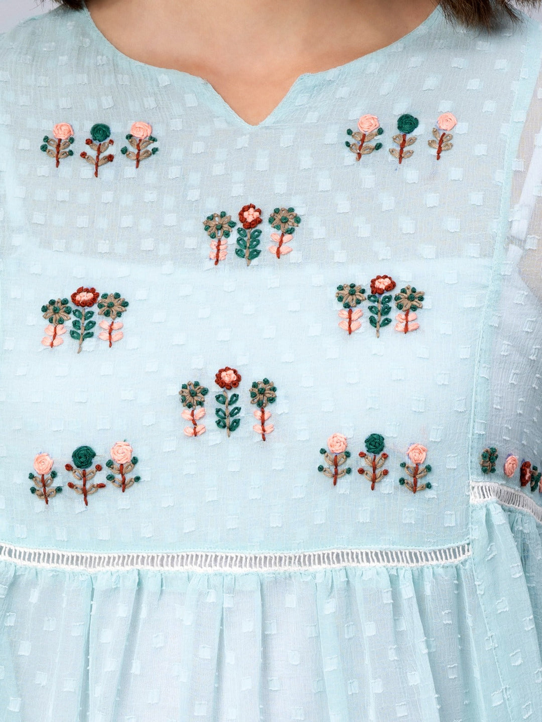 Women's Mint Blue Chiffon Gathered Top