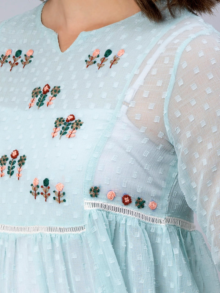 Women's Mint Blue Chiffon Gathered Top