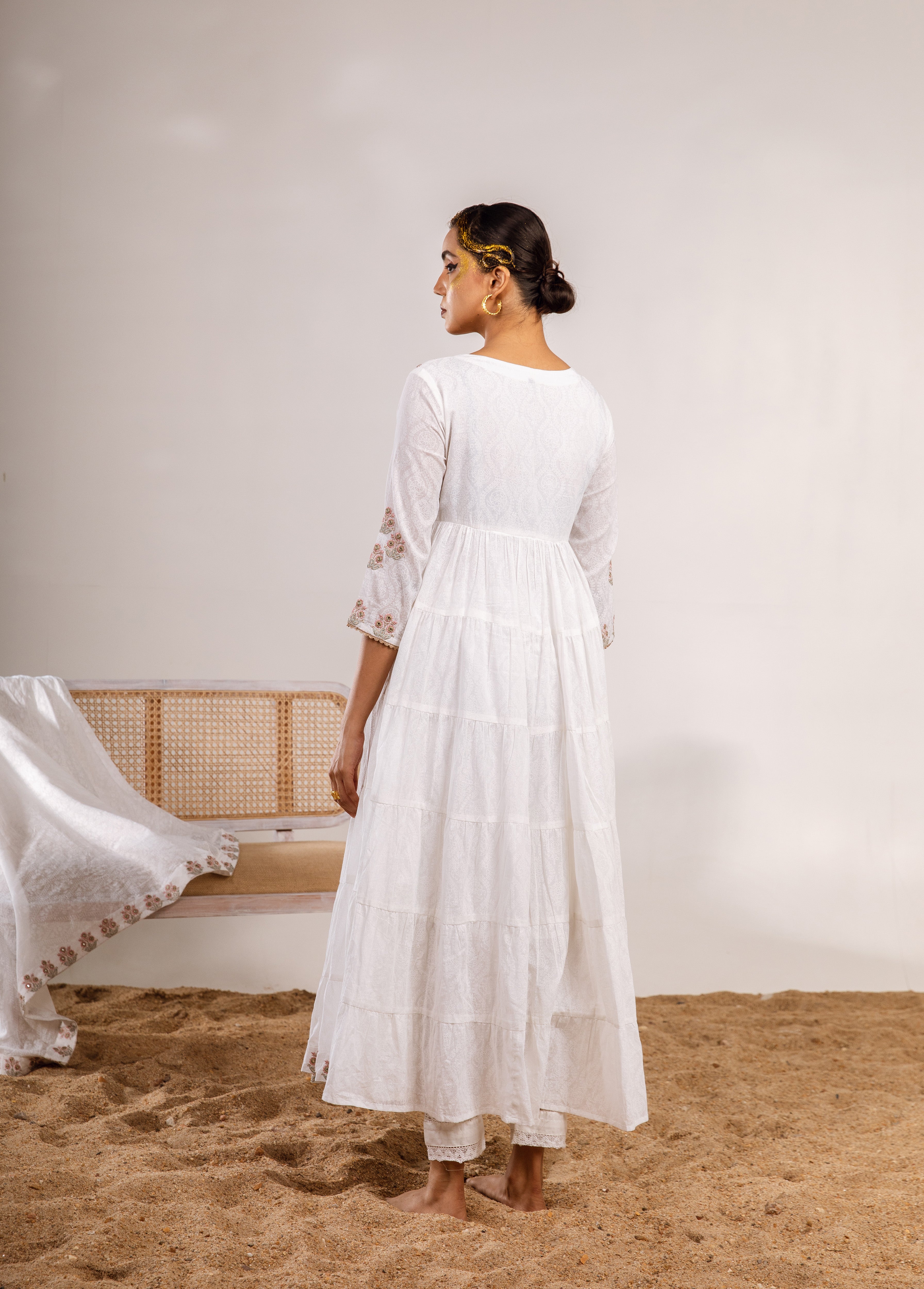 Buy White Resham Work Georgette Gown With Dupatta Online