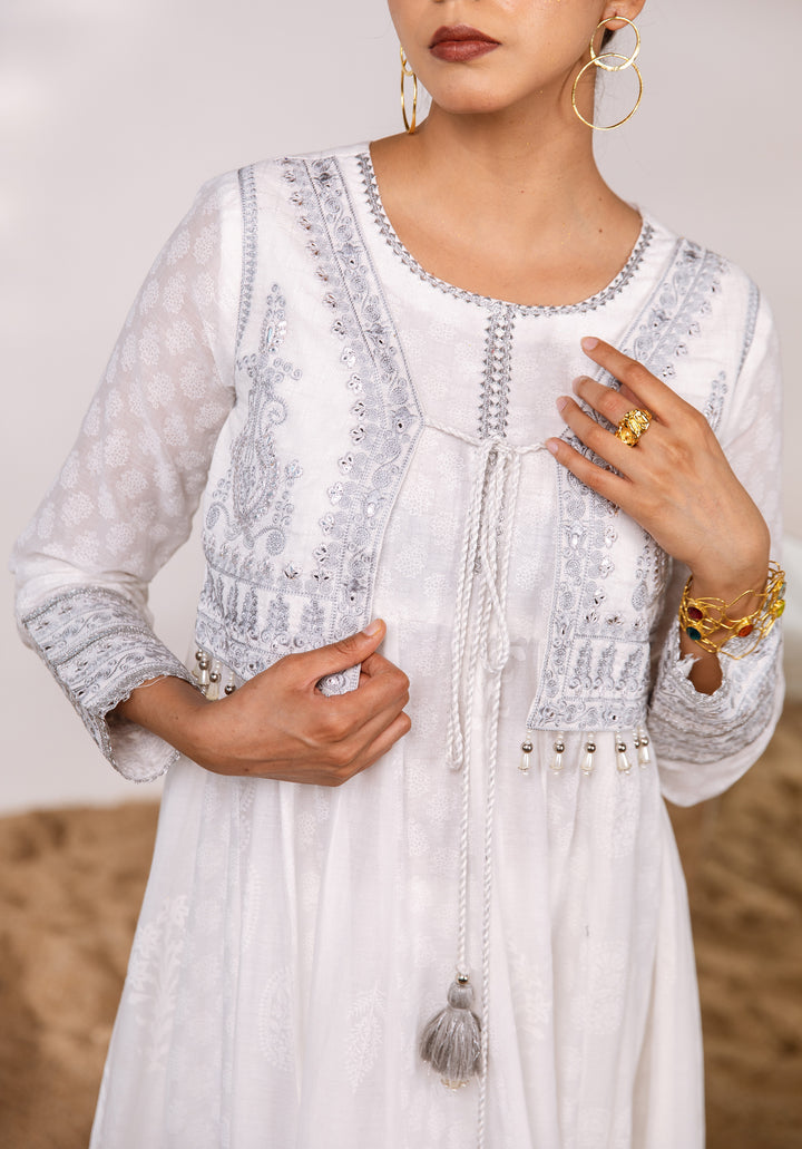 Women's Cotton White Anarkali Gown