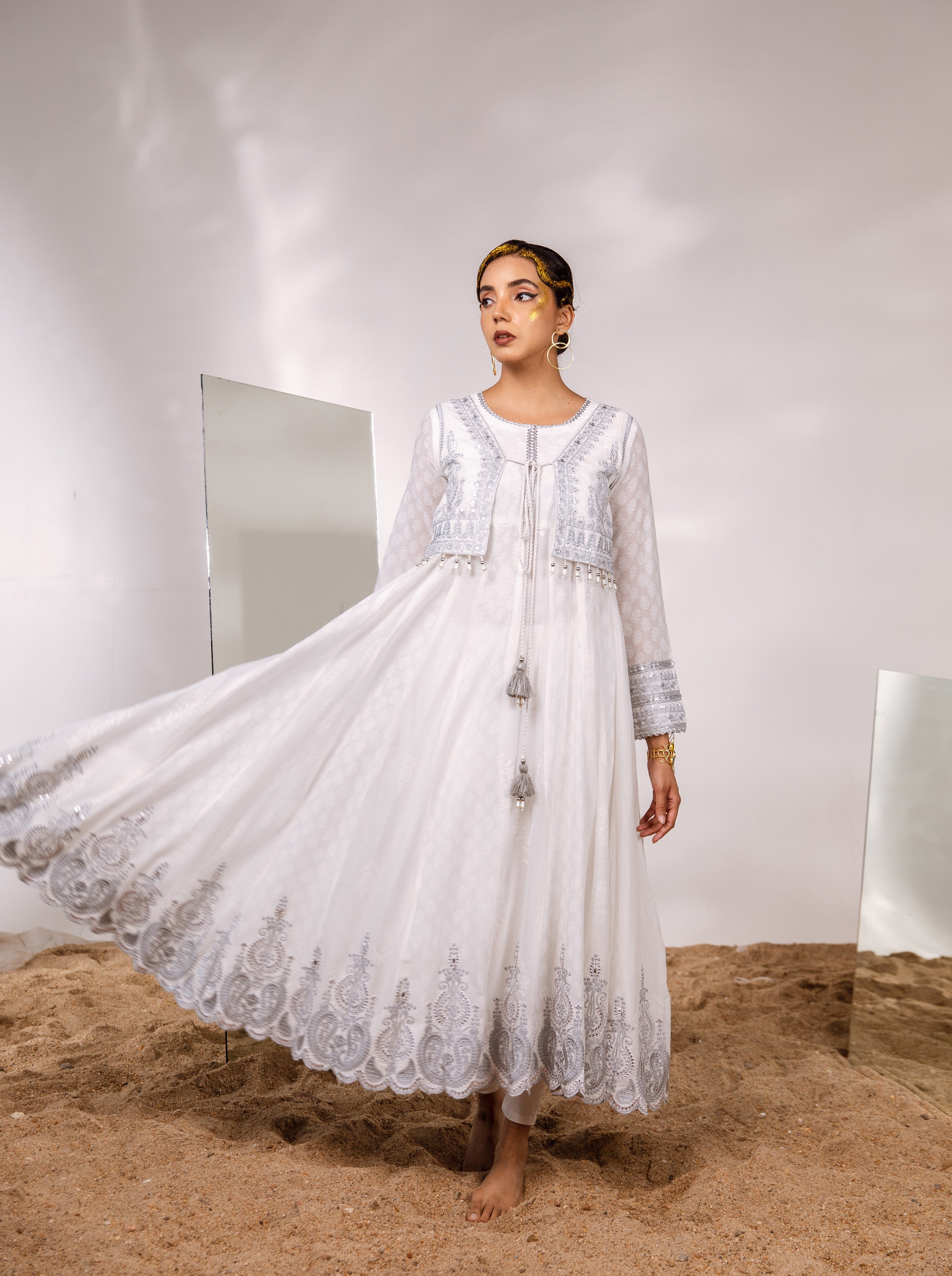 Designer Net Anarkali Dress Material White Color - Krince Fashion - 686783