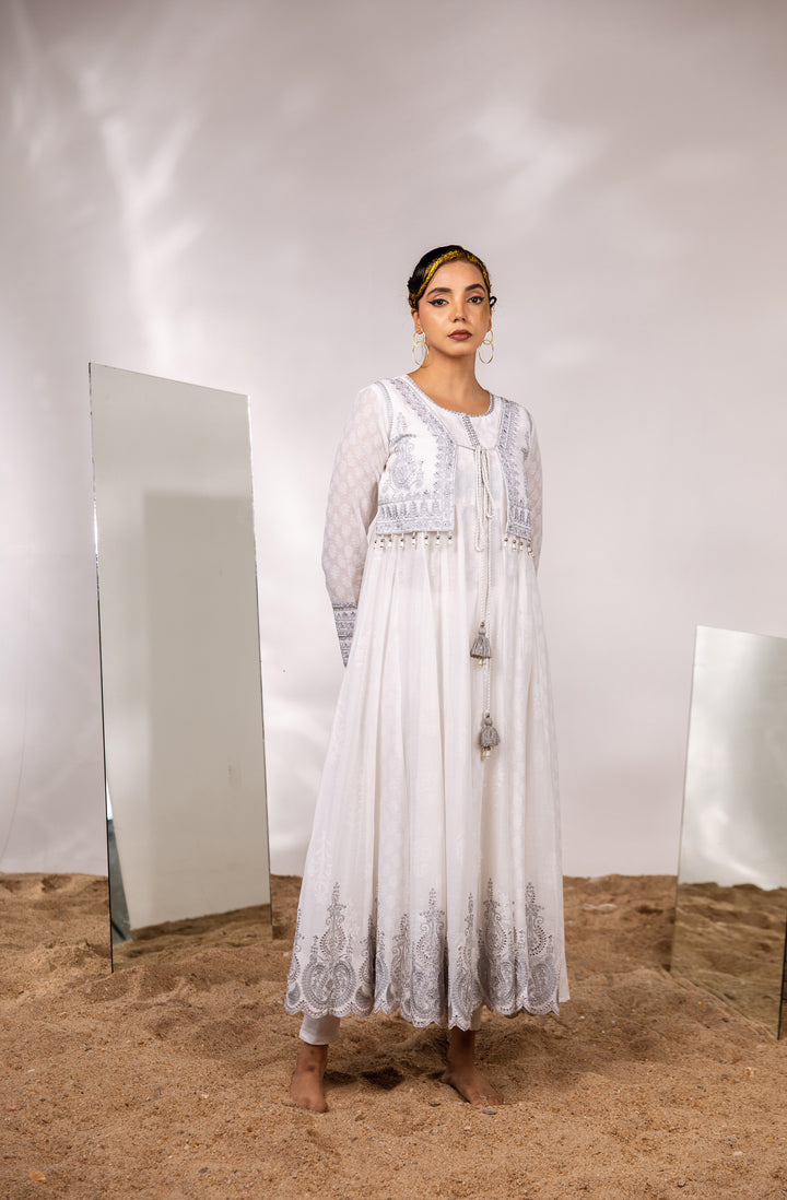 Women's Cotton White Anarkali Gown