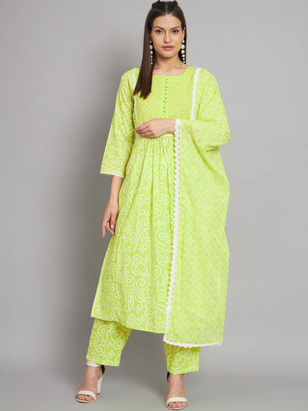 Women's Rayon Lemon A-Line Kurta Pant with Dupatta