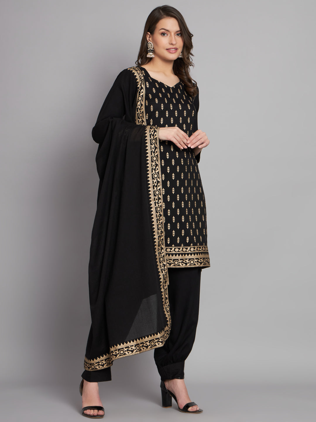 Women's Rayon Liboza Salwar Suit With Dupatta Black (Small) : :  Fashion